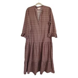 MASON’S DAUGHTER Long Sleeve Brown Printed Maxi Prairie Dress Large L